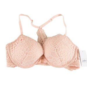 Auden Bra The Radiant Plunge Push-Up Lace Front Closure Lace Overlay Pink 32C